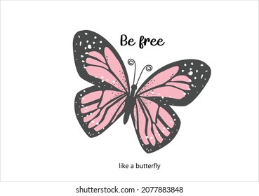 butterfly and typography vector art design hand drawn