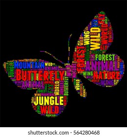 Butterfly Typography word cloud colorful Vector illustration