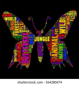 Butterfly Typography word cloud colorful Vector illustration
