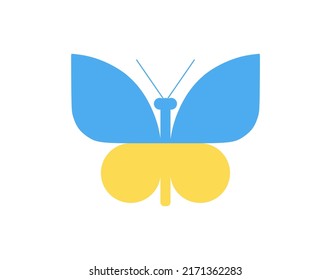 Butterfly in Ukrainian flag colors isolated on white background. Symbol. Stop war. Support Ukraine.