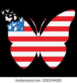 Butterfly USA flag cute 4th of july t-shirt design