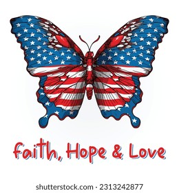 Butterfly with USA flag pattern for the 4th of July American Independence day and Veterans Day