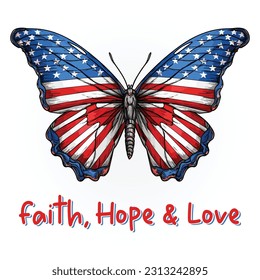 Butterfly with USA flag pattern for the 4th of July American Independence day and Veterans Day