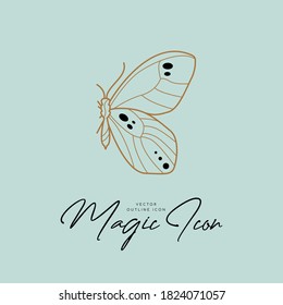 Butterfly. Vector abstract icon in trendy linear minimal style. Symbol for cosmetics and packaging, jewellery, hand crafted or beauty products