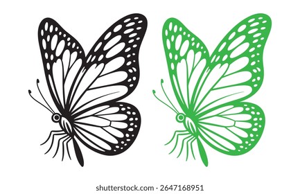  Butterfly Vector Art: Black And Green Detailed Insect Illustrations