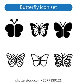 Butterfly vector art icon set illustrations on a white background.