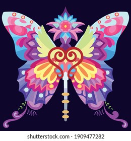 Butterfly vector art illustration with mandala technique