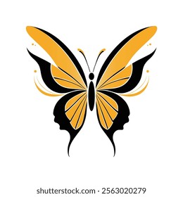 Butterfly Vector Art Silhouette in Black and Gold, Elegant Flying Butterfly Illustration with Modern Design Elements