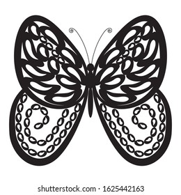 
Butterfly vector. Black outline from patterns. White isolated background.
