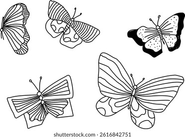 Butterfly vector Bunch Line Art 