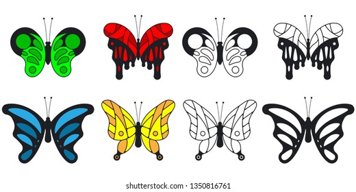 Butterfly vector cartoon set isolated on a white background.