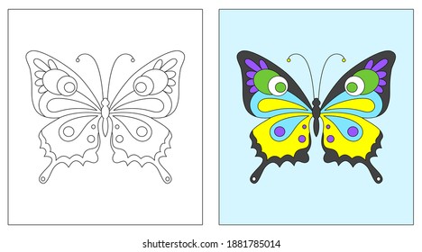 butterfly vector, coloring book or page, education for kids, vector illustration.