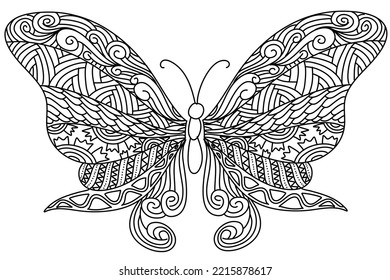 Diseño vectorial de mariposa para libro de coloreo. Ilustración del tatuaje dibujado a mano. 
