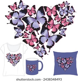 Diseño de vector de mariposa Crear camiseta de moda, taza, bolso, diseño de almohada