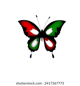  butterfly vector design in red green black colors on a white background. Vector illustration.