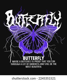 Butterfly Vector Design Vintage, for T shirt, Streetwear, Urban Style, and poster