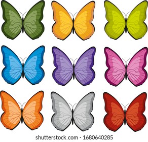 butterfly vector element green yellow blue purple pink gray orange red