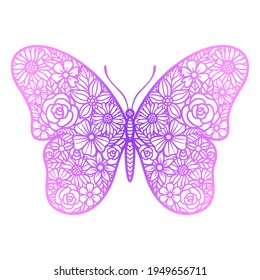 Butterfly. Vector flower insect silhouette. Template for laser and paper cutting, printing on a T-shirt, mug. Flat style. Hand drawn decorative element for your design. Isolated on white background.