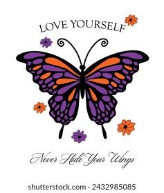 Butterfly vector flowers  typography handwritten artistic calligraphy 