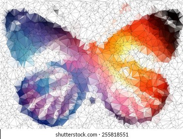 butterfly vector geometric background with gradients, lines, different colors eps 10. stained-glass window glass with a retro design