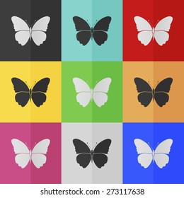 Butterfly vector icon - colored set. Flat design