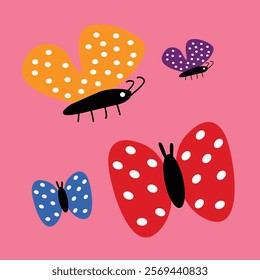 butterfly vector, icon vector illustration, butterfly silhouette of a butterfly isolated on pink background, simple and cute.