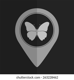 Butterfly vector icon - map pointer. Flat design