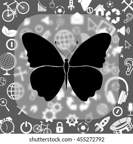 butterfly vector icon - matte glass button on background consisting of different icons