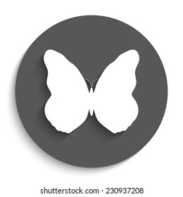 butterfly  - vector icon with shadow on a round grey button