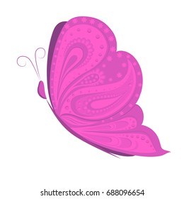 Butterfly vector illustration. Beautiful abstract isolated silhouette with paisley pattern