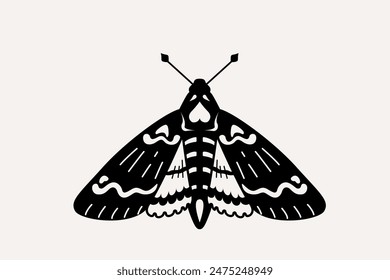 Butterfly vector illustration. Black and white, monochrome moth insects in Y2k retro style, wavy lines, organic shapes. Trendy simple aesthetic butterfly for tattoo, logo, icon design.
