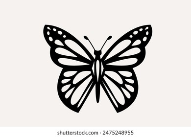 Butterfly vector illustration. Black and white, monochrome moth insects in Y2k retro style, wavy lines, organic shapes. Trendy simple aesthetic butterfly for tattoo, logo, icon design.