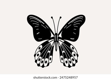 Butterfly vector illustration. Black and white, monochrome moth insects in Y2k retro style, wavy lines, organic shapes. Trendy simple aesthetic butterfly for tattoo, logo, icon design.