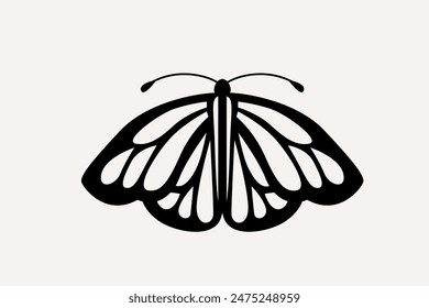 Butterfly vector illustration. Black and white, monochrome moth insects in Y2k retro style, wavy lines, organic shapes. Trendy simple aesthetic butterfly for tattoo, logo, icon design.