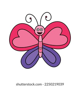 Butterfly vector illustration. Cartoon butterfly. Butterfly hand draw isolated.