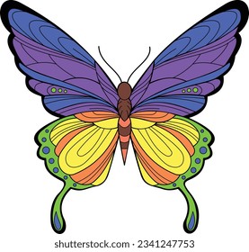 Butterfly Vector illustration. Butterfly with colorful wings. insect vector illustration. Pretty flying moth top view. Gorgeous exotic spring insect. Colored flat textured vector illustration