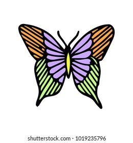 Butterfly vector illustration. Doodle style. Design, print, decor, textile, paper