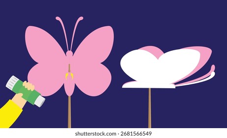 Mariposa y mariposa. Ilustración vectorial en estilo de diseño plano.