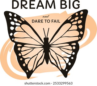 Butterfly Vector Illustration In Flat Style Featuring Inspirational Phrase. Minimal And Modern Design For Banners, Posters, Cards, Wall Art, Decoration, Print, And Digital Projects.