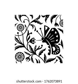 Butterfly vector illustration with floral decoration.
