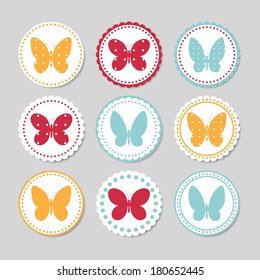 butterfly vector illustration icon object label elements set decorative isolated