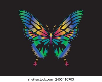 butterfly vector illustration isolated on black background. colorful image