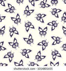 Butterfly vector illustration on a seamless pattern background. Set of elements