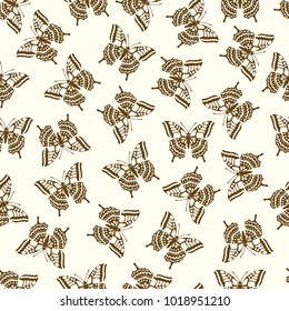 Butterfly vector illustration on a seamless pattern background. Set of elements