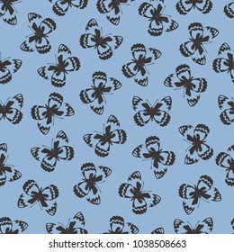 Butterfly vector illustration on a seamless pattern background. Set of elements