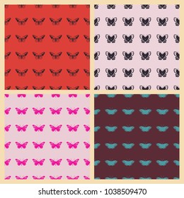 Butterfly vector illustration on a seamless pattern background. Set of elements
