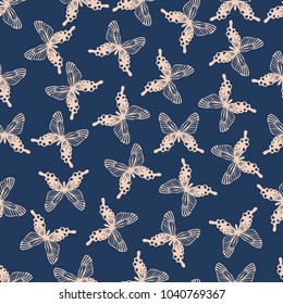 Butterfly vector illustration on a seamless pattern background. Set of elements