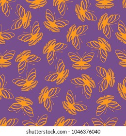 Butterfly vector illustration on a seamless pattern background. Set of elements