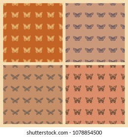 Butterfly vector illustration on a seamless pattern background. Set of elements