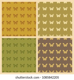 Butterfly vector illustration on a seamless pattern background. Set of elements